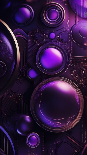Un gruppo di cerchi viola e neri su sfondo viola Immagine AI generativa