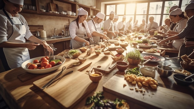 Un gruppo di chef sta cucinando in una cucina.