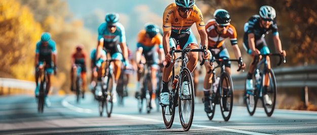 un gruppo di ciclisti sta correndo lungo una strada