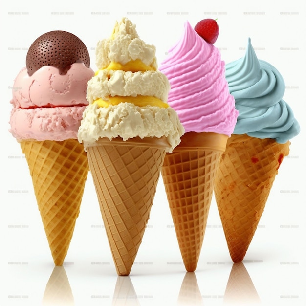 Un gruppo di coni gelato uno diverso dall'altro.