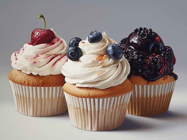 Un gruppo di cupcake con sopra la crema