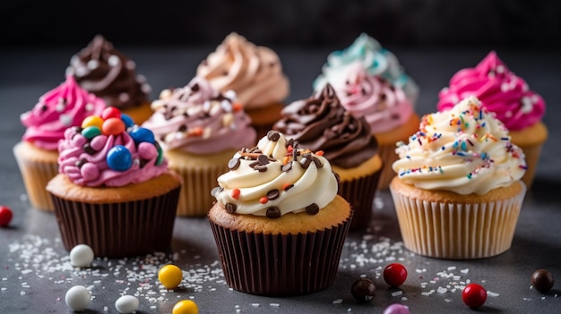 Un gruppo di cupcakes con sapori diversi su di loro