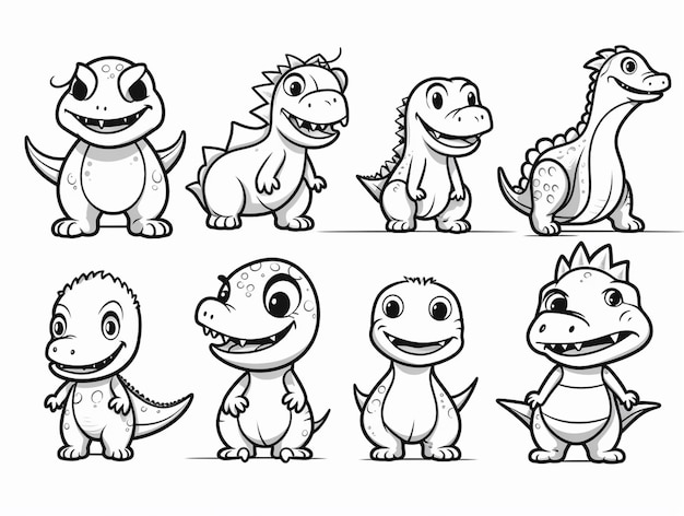 un gruppo di dinosauri dei cartoni animati con diverse espressioni generative ai