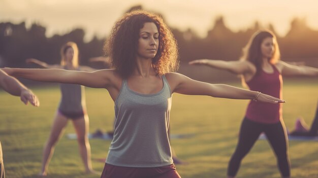 Un gruppo di donne che fanno yoga in un parco