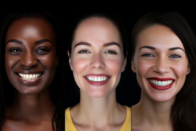 un gruppo di donne con le facce sorridenti felici