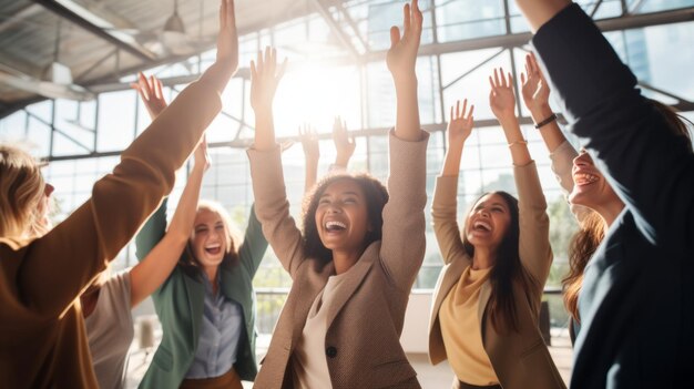 Un gruppo di donne d'affari diverse che festeggiano il loro successo