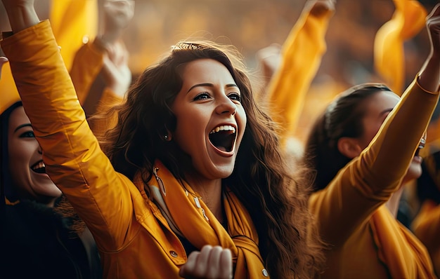 Un gruppo di donne entusiaste che tifano in una vibrante atmosfera da stadio