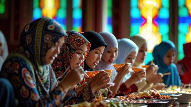 Un gruppo di donne mangia cibo che è in una scatola