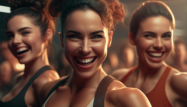 Un gruppo di donne sorridenti in palestra IA generativa