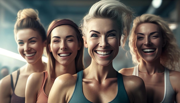 Un gruppo di donne sorridenti in palestra IA generativa