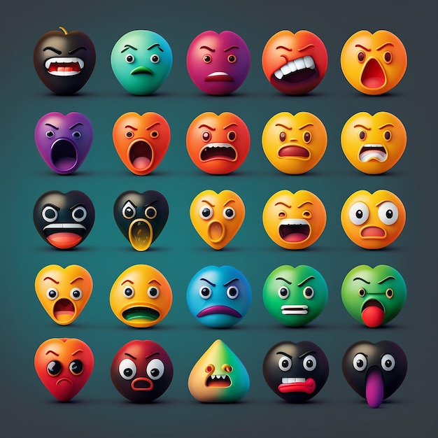 Un gruppo di emoticon con diverse espressioni su di loro.