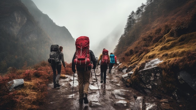 Un gruppo di escursionisti che percorre un sentiero in montagna.