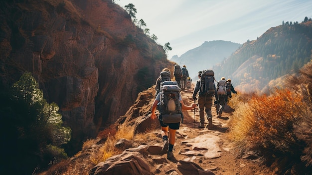 un gruppo di escursionisti che percorre un sentiero in montagna.