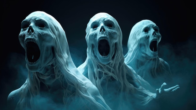 Un gruppo di fantasmi con la bocca aperta e la bocca spalancata.