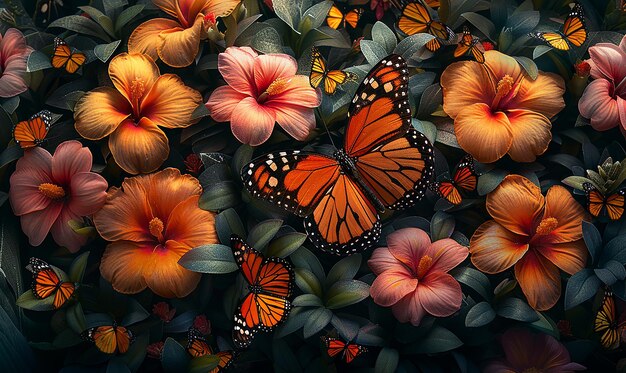 un gruppo di farfalle che sono su alcuni fiori