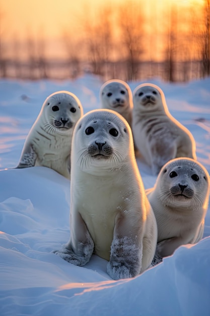 un gruppo di foche nella neve
