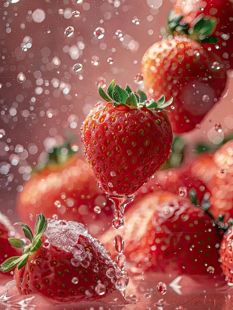 Un gruppo di fragole che galleggia nell'acqua