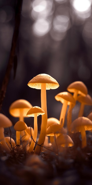 Un gruppo di funghi in una foresta
