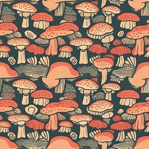 un gruppo di funghi su uno sfondo scuro con colori arancio e verde ai creativi