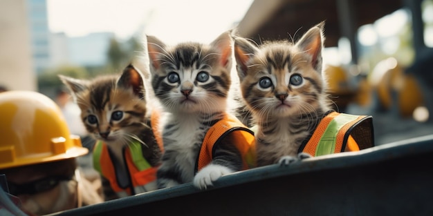 Un gruppo di gattini seduti sopra un cappello rigido