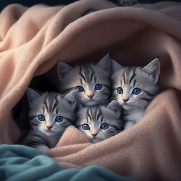 Un gruppo di gattini sotto una coperta