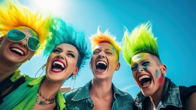 Un gruppo di giovani con i capelli colorati