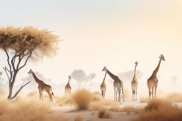 Un gruppo di giraffe africane per la Giornata dell'Africa in natura generata dall'AI