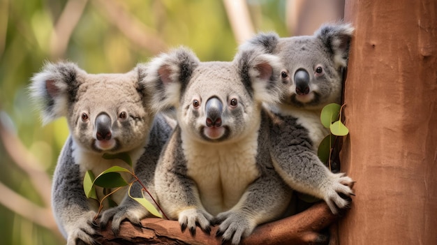 Un gruppo di koala in una foresta di eucalipti australiani