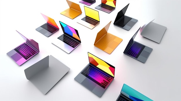 Un gruppo di laptop con colori diversi