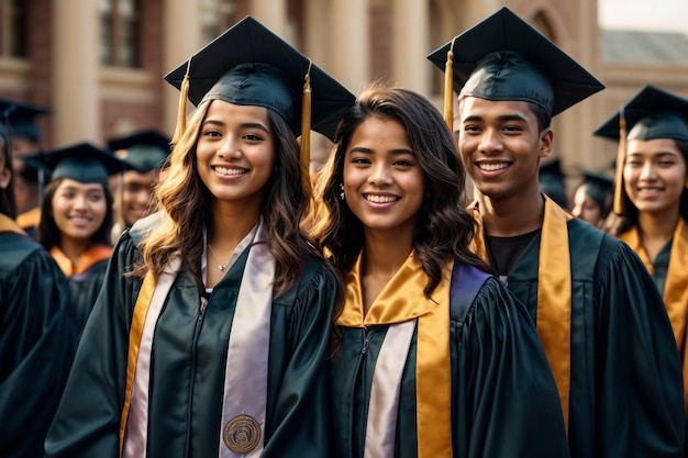 Un gruppo di laureati di successo felici e sorridenti generati dall'IA