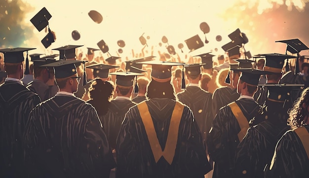 Un gruppo di laureati in berretto e toga festeggia la laurea.