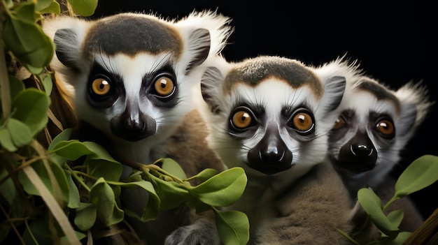 Un gruppo di lemuri seduti insieme su un albero