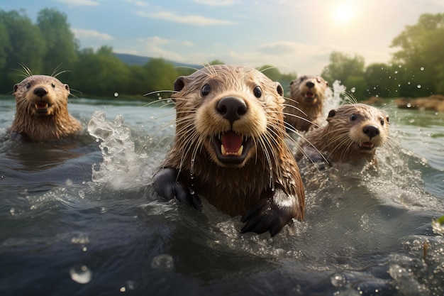 un gruppo di lontre nell'acqua animali selvatici ai generativa