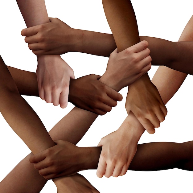 Un gruppo di mani che si tengono, una nera e l'altra nera.
