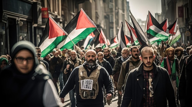 Un gruppo di manifestanti in Medio Oriente