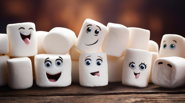 Un gruppo di marshmallow con facce