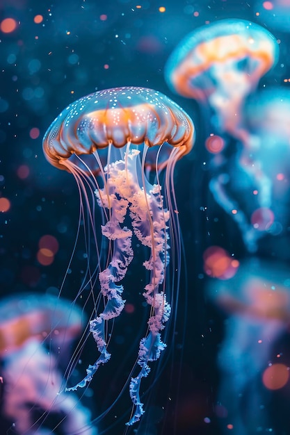 Un gruppo di meduse che galleggiano nell'oceano