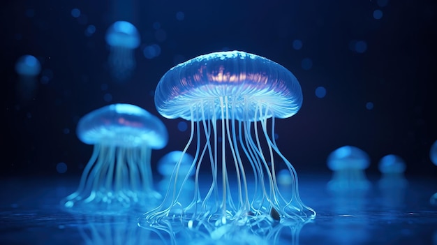 Un gruppo di meduse con lunghi tentacoli Generative AI Art