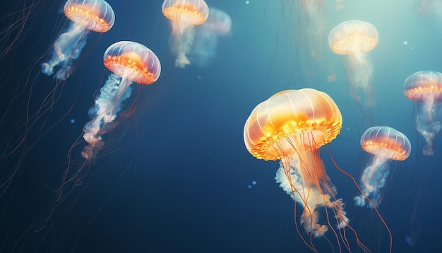 Un gruppo di meduse galleggia nell'oceano