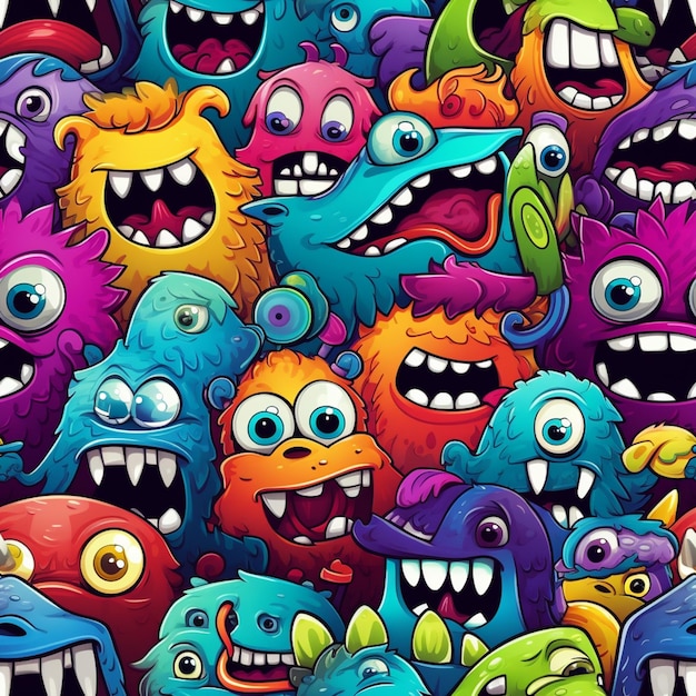 Un gruppo di mostri colorati con occhi grandi e bocche generative ai