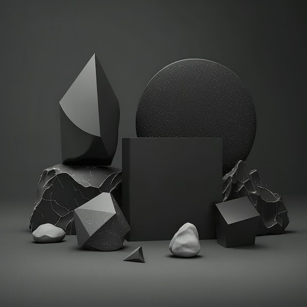 Un gruppo di oggetti neri con una scatola nera al centro.