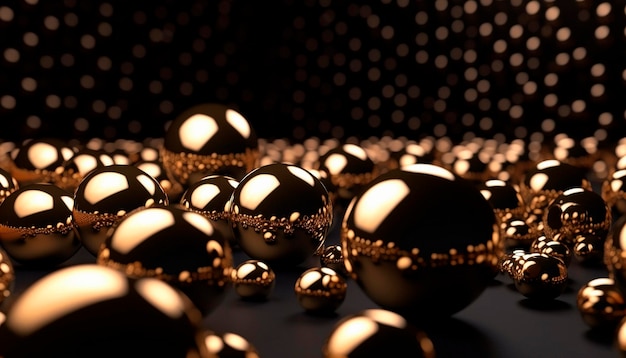 Un gruppo di palline d'oro con la parola oro sul fondo.