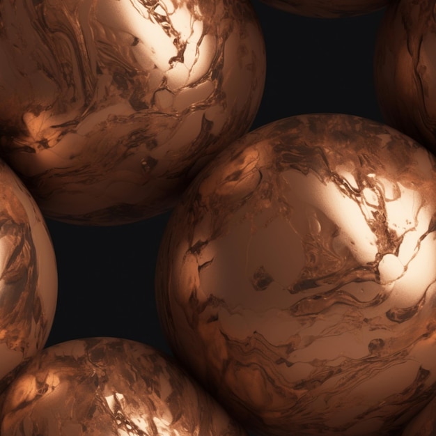 Un gruppo di palline di rame con la scritta oro sul fondo.