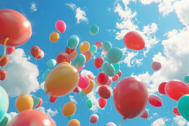 Un gruppo di palloncini colorati che galleggiano nel cielo