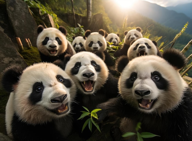 Un gruppo di panda