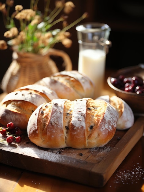 un gruppo di pane su una tavola da taglio