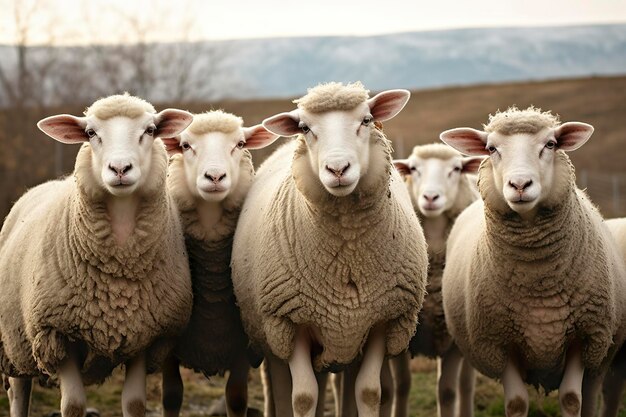 Un gruppo di pecore in piedi all'aperto IA generativa