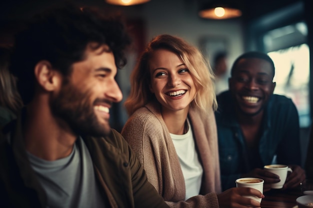 un gruppo di persone che bevono caffè e si rilassano dopo il lavoro