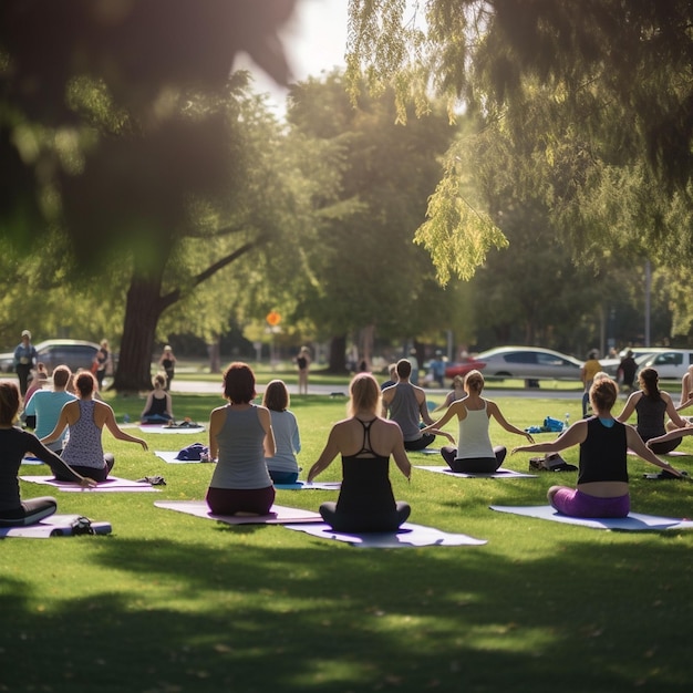 Un gruppo di persone che fa yoga in un parco