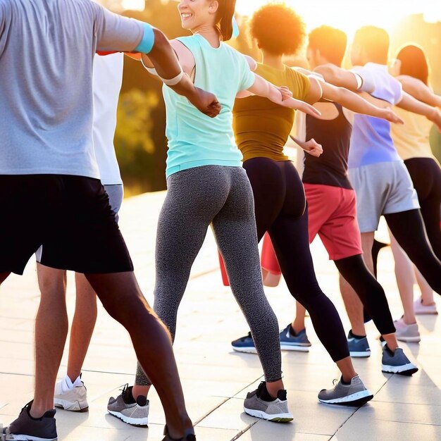 un gruppo di persone che fanno yoga posa per una foto.